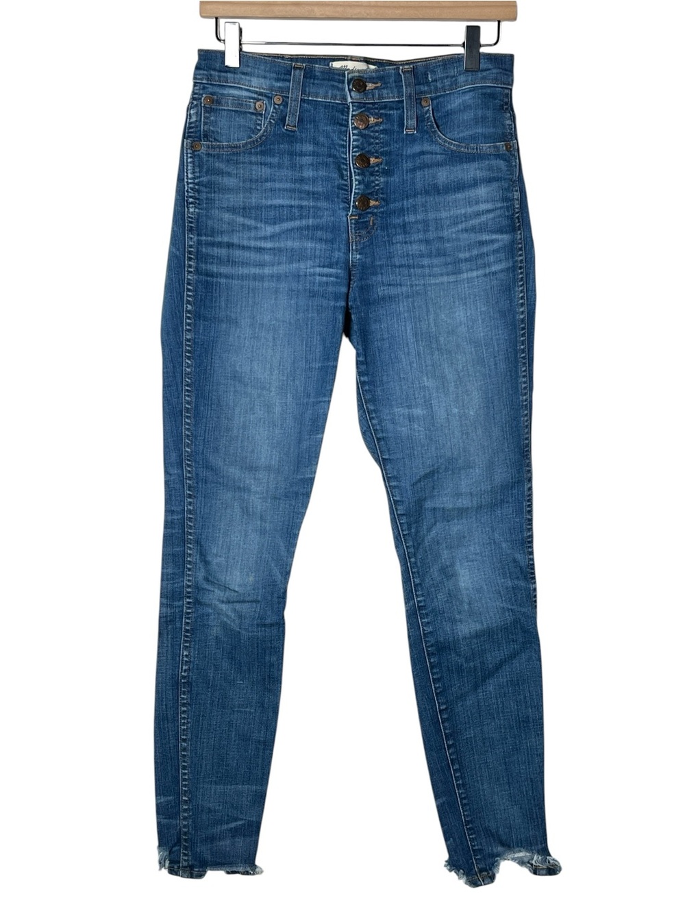 Madewell medium wash button fly 10 inch high riser skinny skinny jeans  27 B148